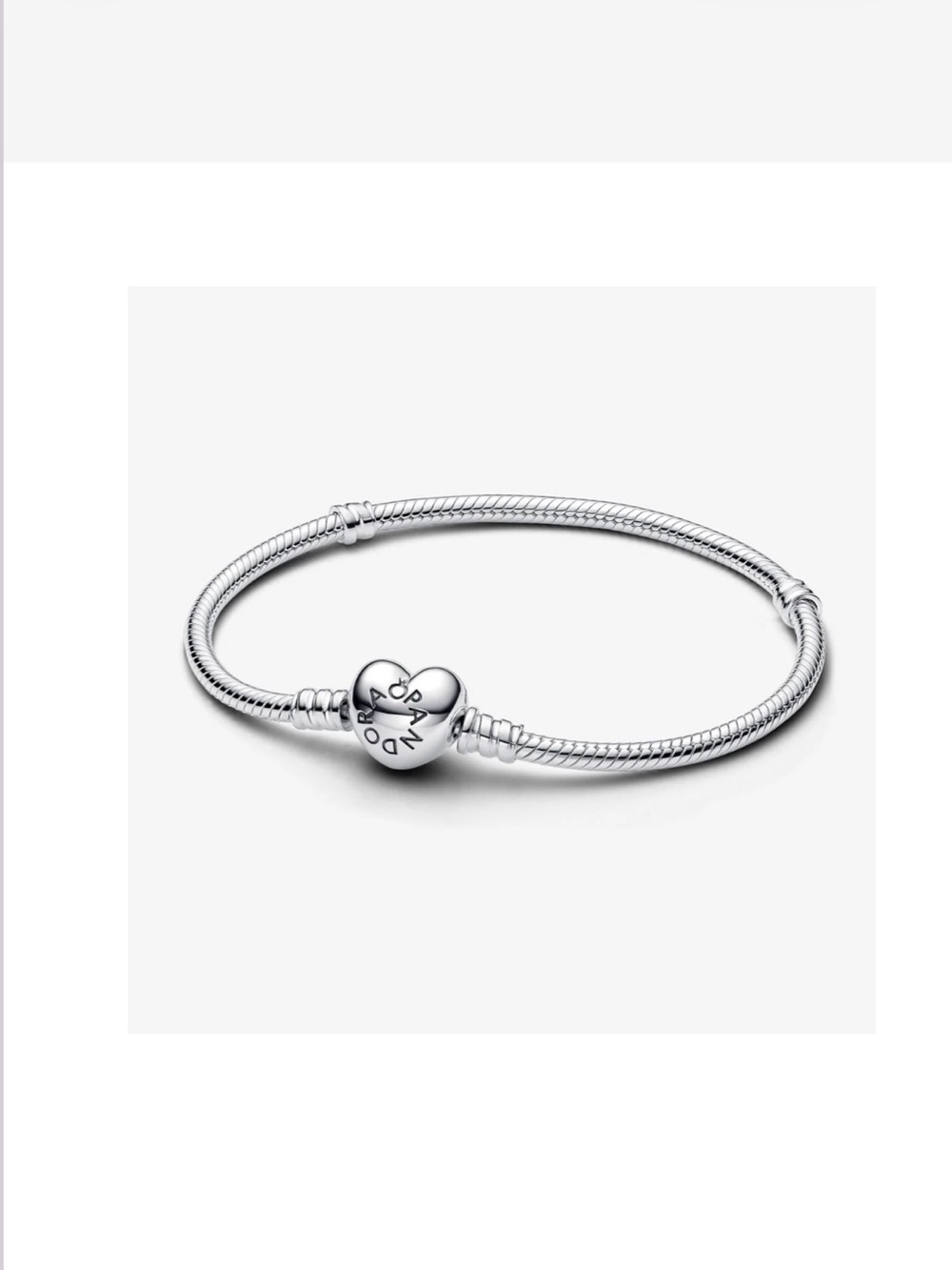 Authentic Pandora Silver Heart & Snake Chain Bracelet 7.1 - Silver